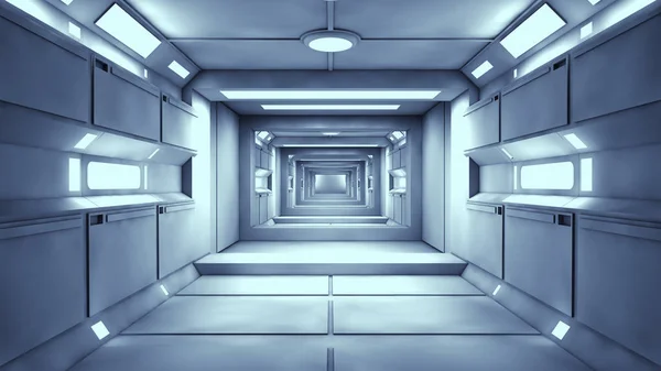 Render Futuristic Science Fiction Interior Corridor — Stock Photo, Image