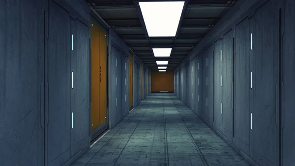 Render Futuristic Science Fiction Interior Corridor — Stock Photo, Image