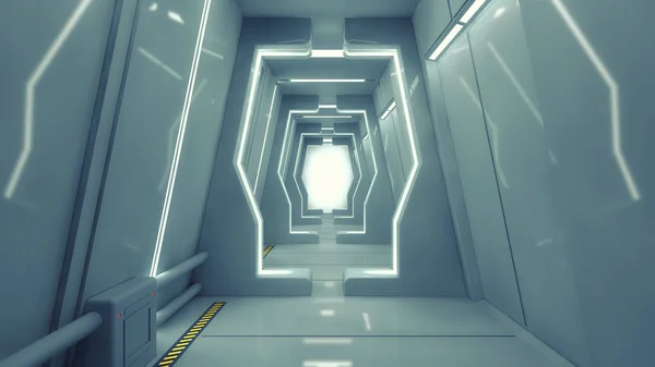 Rendu Couloir Intérieur Science Fiction Futuriste — Photo