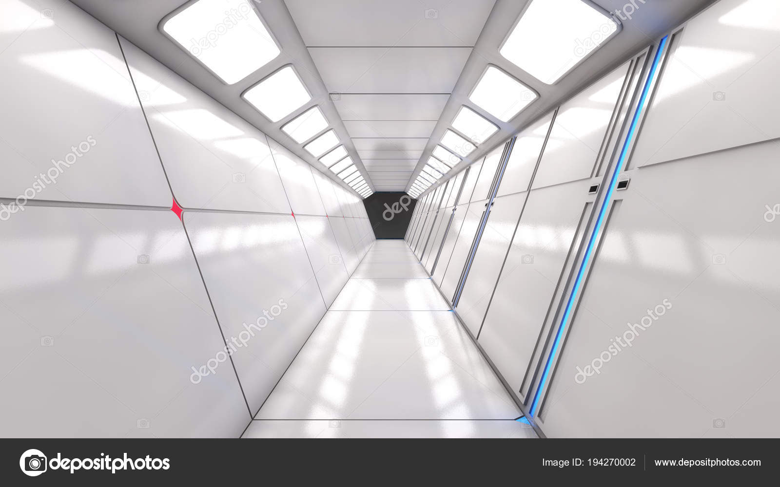 Render Futuristic Spaceship Interior Corridor Stock Photo