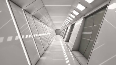 3D render. Modern iç scifi mimarisi