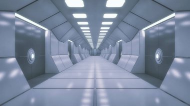 3D render. Modern iç scifi mimarisi