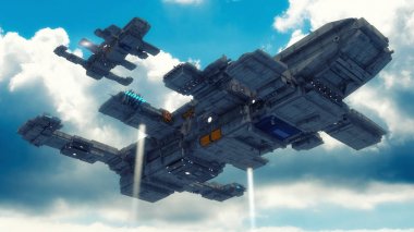 3D render. Uzaylı tanımlanamayan uçan nesne