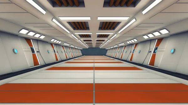 Render Futuristic Spaceship Interior Corridor — Stock Photo, Image