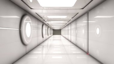 3D render. Modern iç scifi mimarisi