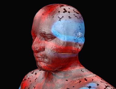 3D render. Baş insan paramparça