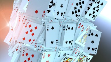 3D Poker kartları düşen render