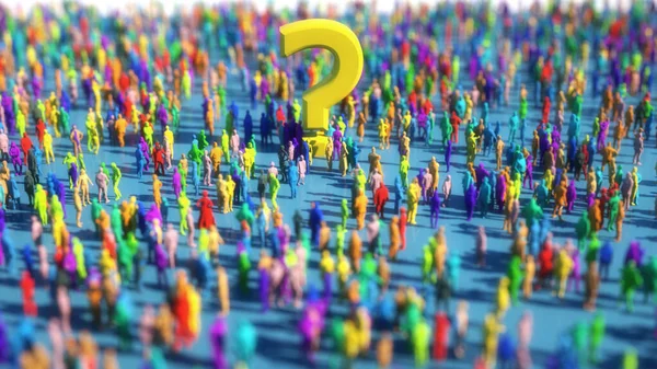 3d render crowd and question sign