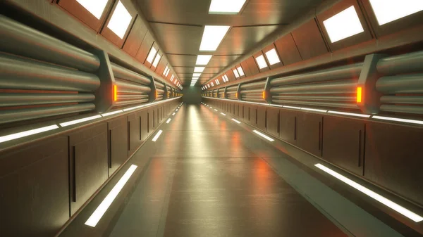 Vykreslení Futuristická Architektura Koridoru Scifi — Stock fotografie