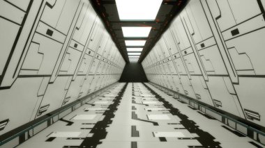 3 boyutlu görüntüleme. Gelecekçi uzay gemisi bilimkurgu koridoru mimarisi