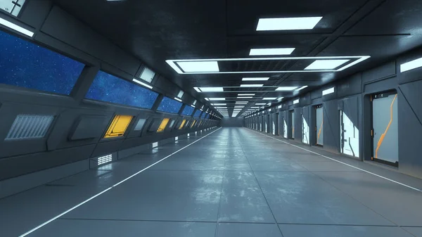 Weergave Futuristisch Ruimteschip Scifi Corridor Architectuur — Stockfoto