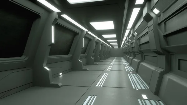 Weergave Futuristisch Ruimteschip Scifi Corridor Architectuur — Stockfoto