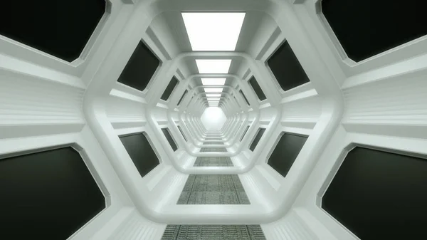Resa Futuristica Astronave Scifi Corridoio Architettura — Foto Stock