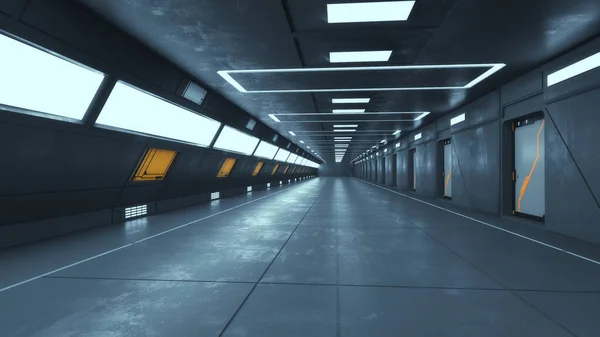 Render Futuristic Spaceship Scifi Corridor Architecture — 스톡 사진