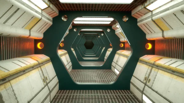 Renderelés Futurisztikus Űrhajó Tudományos Folyosó Architektúrája — Stock Fotó