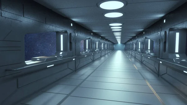 Vykreslení Futuristická Architektura Koridoru Scifi — Stock fotografie