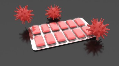 3 boyutlu görüntüleme. Coronavirus ilaç kapsülleri