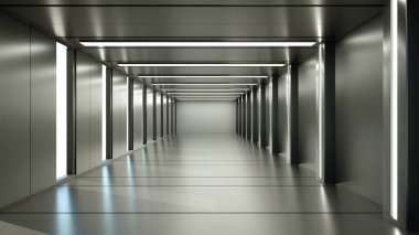 3 boyutlu görüntüleme. Gelecekçi uzay gemisi bilimkurgu koridoru mimarisi