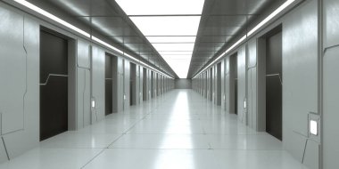 3 boyutlu görüntüleme. Gelecekçi uzay gemisi bilimkurgu koridoru mimarisi