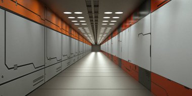 3 boyutlu görüntüleme. Gelecekçi bilim kurgu koridoru