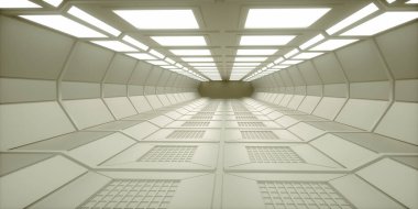 3 boyutlu görüntüleme. Gelecekçi uzay gemisi bilimkurgu koridoru mimarisi