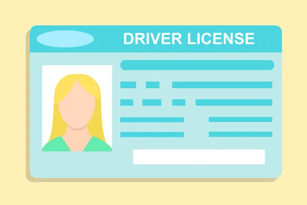 Identification du permis de conduire américain avec photo isolée sur fond coloré, identité du véhicule permis de conduire dans le style plat . — Image vectorielle