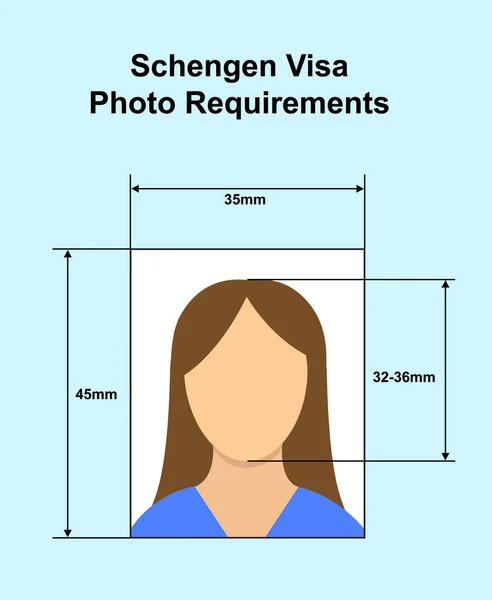 Schengen Visa photo exigences. Norme de photo correcte pour les documents d'identité dans le visa Schengen — Image vectorielle