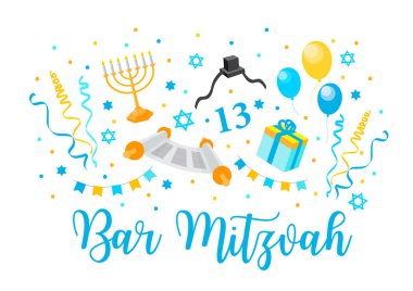 Bar Mitzvah ya da davetiye kartı. Yahudi gelenek çocuğunun doğum günü. vektör