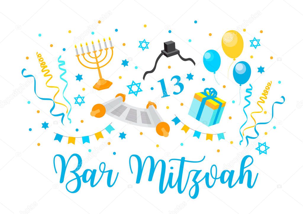 Bar Mitzvah congratulation or invitation card. jewish tradition boy's birthday. vector