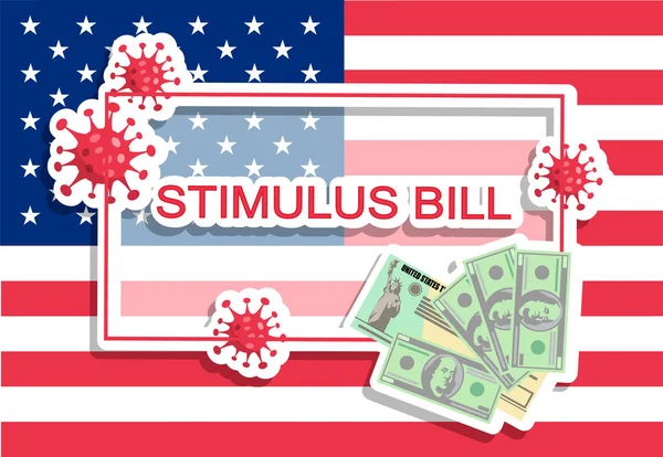 Επιταγές Και Δολάρια Αμερικάνικη Σημαία Λογαριασμός Οικονομικού Κινήτρου Coronavirus Covid — Διανυσματικό Αρχείο