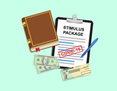 Bireysel çek ve dolar. Finansal teşvik tasarısı. Uyarıcı paket. vektör