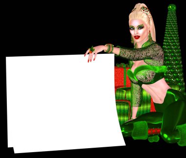 Boş masa, beyaz tahta, Noel ve tatil için boş işareti.