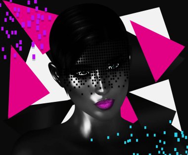 3d render güzel kadın yüzü. Modern portre renkli makyaj ve arka plan oluşturun. 