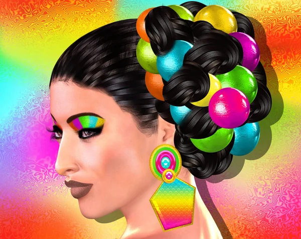 Colorful pop art image of a woman's face. This is a digital art image of a close up woman's face in pop art style. — Stock Photo, Image