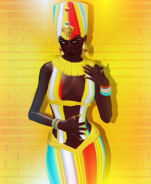 Mısır Kraliçesi, Firavun veya Prenses renkli çizgili kıyafeti.