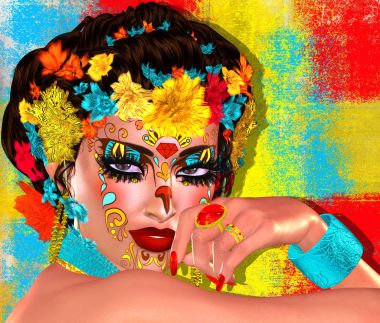 Kafatası makyaj La Santa Muerte, şeker renkli çiçek Meksika maskesi, Ölüler Günü '. Yakın çekim.