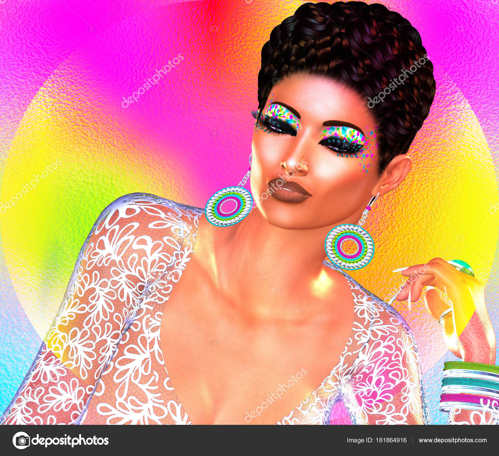 Dies ist ein 3d digital Grafik eine Nahaufnahme der Frau das Gesicht im Pop Art Stil gerendert Einen modernen abstrakten Punk Look