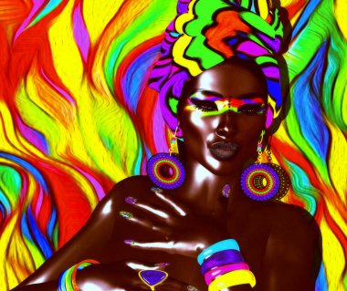 Afrikalı-Amerikalı moda güzellik renkli arka plan ile.
