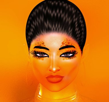 Kadının yüzüne moda kozmetik, altın arka plan görüntüsünü renkli pop sanat.