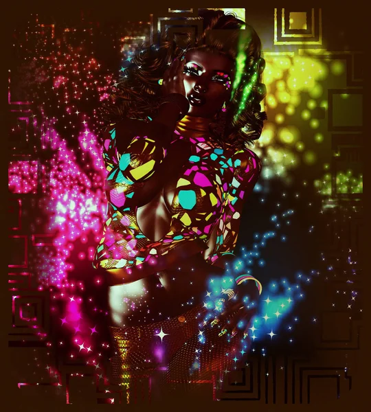 Вінтажний, ретро, диско танцівниця дівчина з блискучими вогнями . — стокове фото