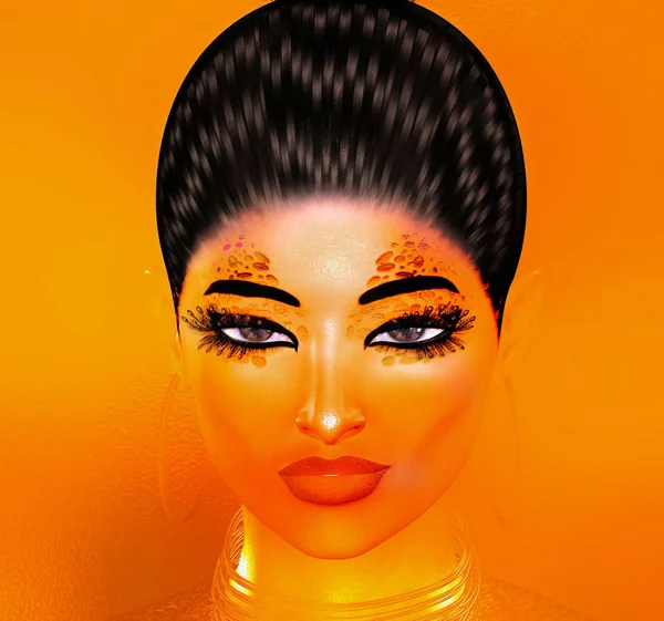 Kadının yüzüne moda kozmetik, altın arka plan görüntüsünü renkli pop sanat.