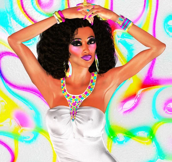 Kadının yüzüne moda kozmetik ile renkli pop art resim. 