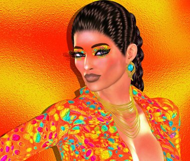 Glitter ve pırıltılar moda makyaj ile bu Modern dijital sanat yakın yüz 3d dijital sanat modeli oluşturmaya yardımcı olur. Bu sağlık ve güzellik görüntü eşleşen bir arka plan geliştirir.