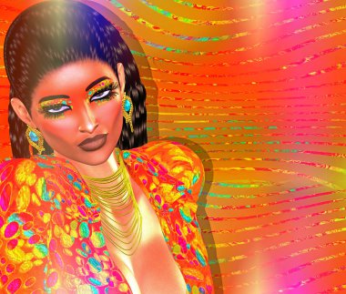 Glitter ve pırıltılar moda makyaj ile bu Modern dijital sanat yakın yüz 3d dijital sanat modeli oluşturmaya yardımcı olur. Bu sağlık ve güzellik görüntü eşleşen bir arka plan geliştirir.