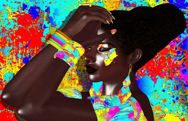 African American Fashion Beauty Stunning Colorful Image Beautiful Woman Matching — Stock Photo, Image