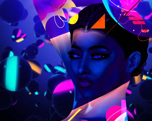 Club girl in abstract digital art.  Ready for the disco or night club scene, this all digital art creation is perfect and does not require any model releases. Put her to work on your next party themed project.