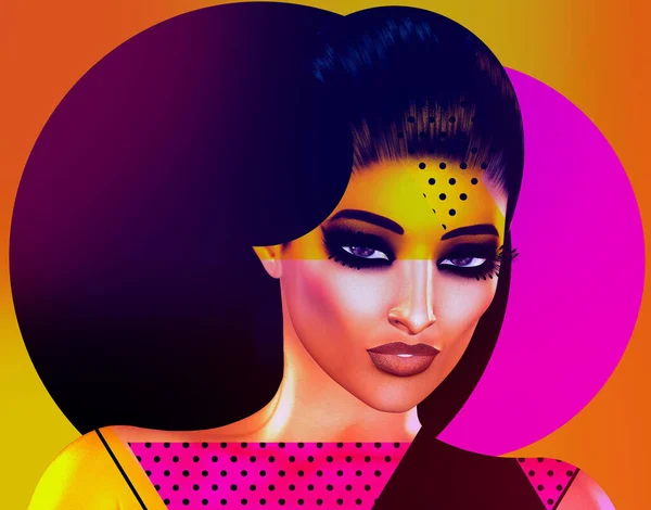 Pastel colored makeup and dots help create this Modern Digital Art Close up face of 3d digital art model with fashion makeup. A matching abstract background enhances this health and beauty image. Digital art, no model releases necessary.