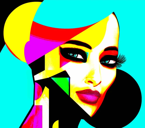 Render Woman Face Geometric Abstract Pattern Modern Art Beauty Comes — Stock Photo, Image