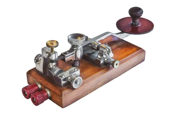 Oude morse code telegrafie apparaat geïsoleerd op Whit — Stockfoto
