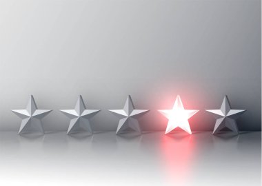 3D yıldız derecelendirmesi kırmızı parlayan, esnaf vektör